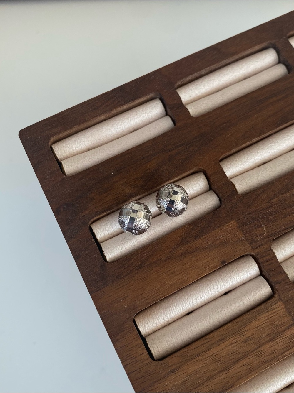 4/$15 Round Silver Tone Mosaic Stud Earrings